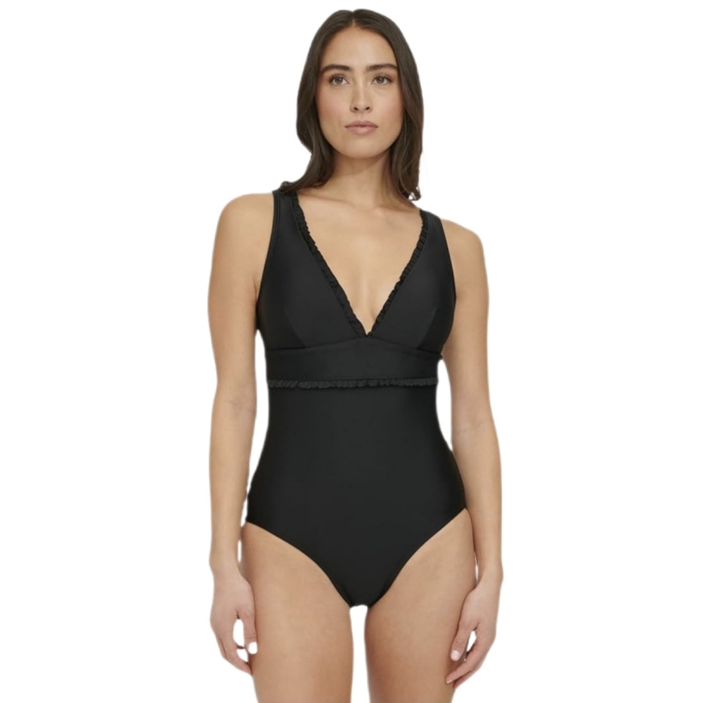 Tommy Hilfiger Women's Micro Ruffle Square Back Basic One Piece 14 NWT